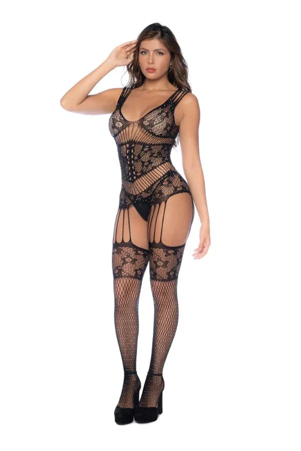Combinaison strass résille noire par Mapalé lingerie