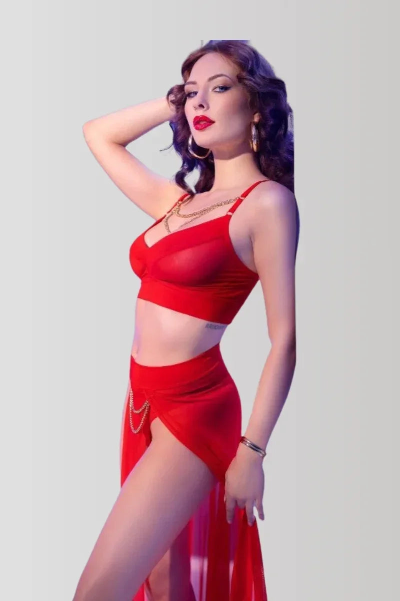 Ensemble top & jupe rouge CR4850