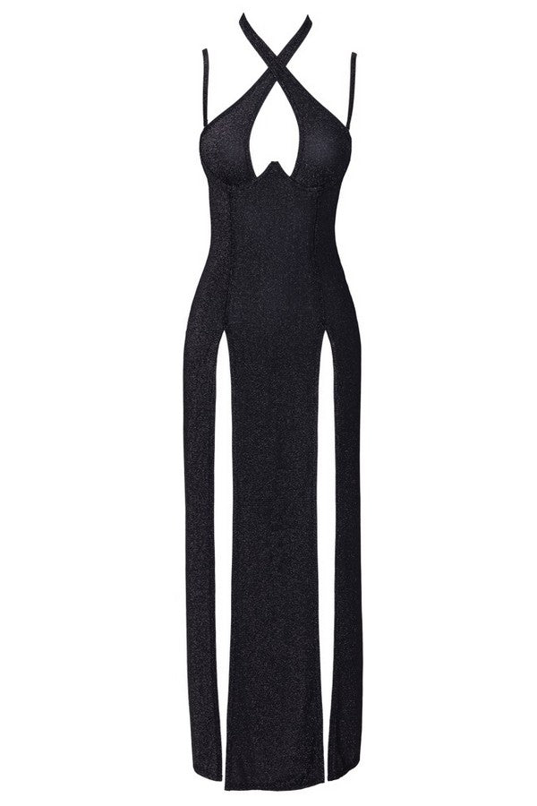 Robe longue brillante noire