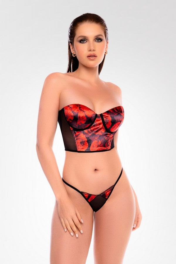 Ensemble bustier roses imprimées