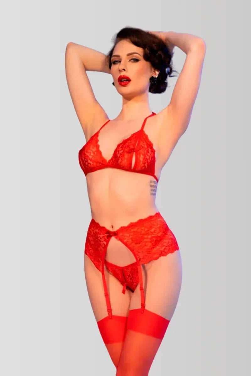 Parure dentelle rouge CR4848 par Chilirose