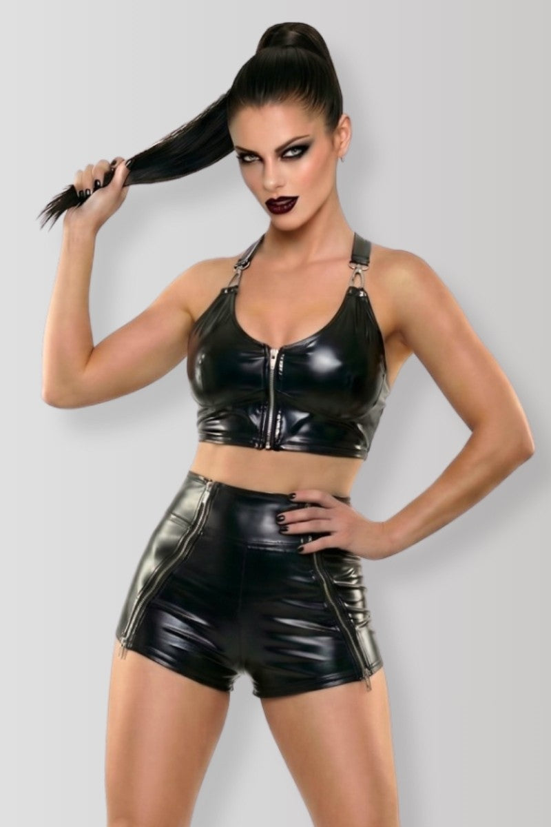 Short wetlook zippé
