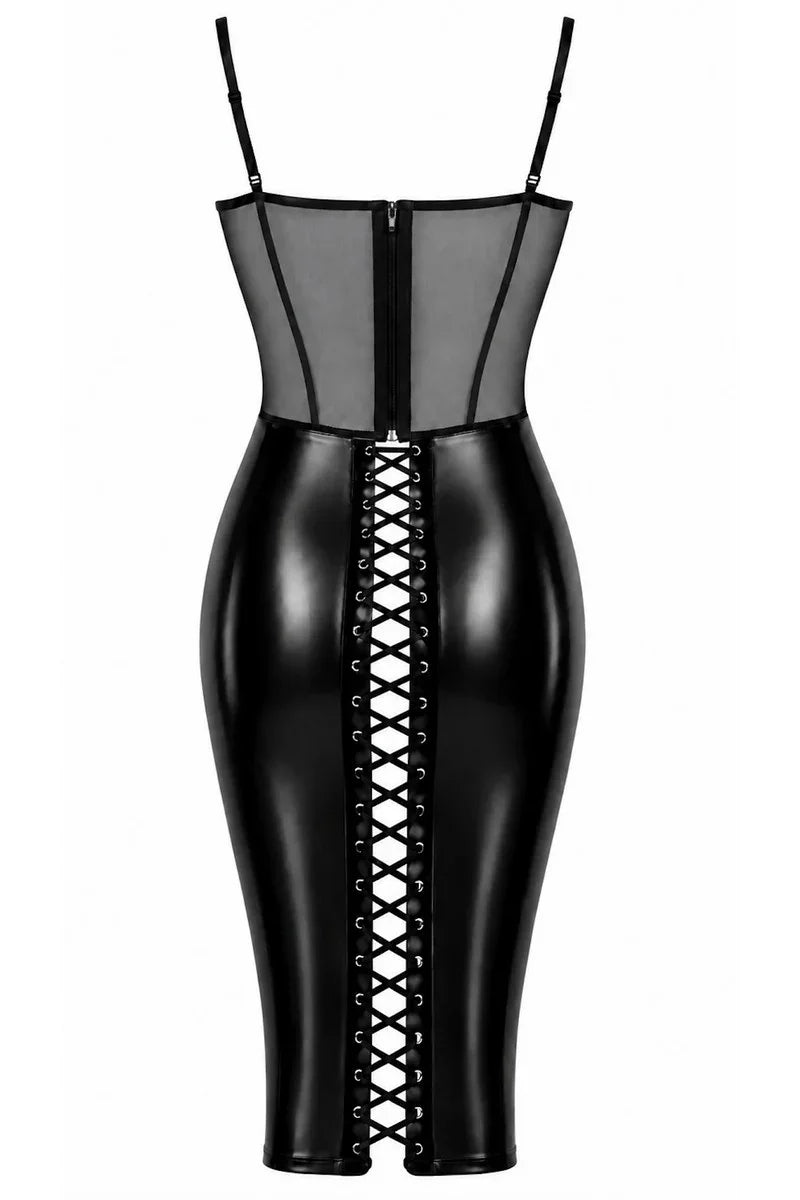 Robe midi lacée noire F408