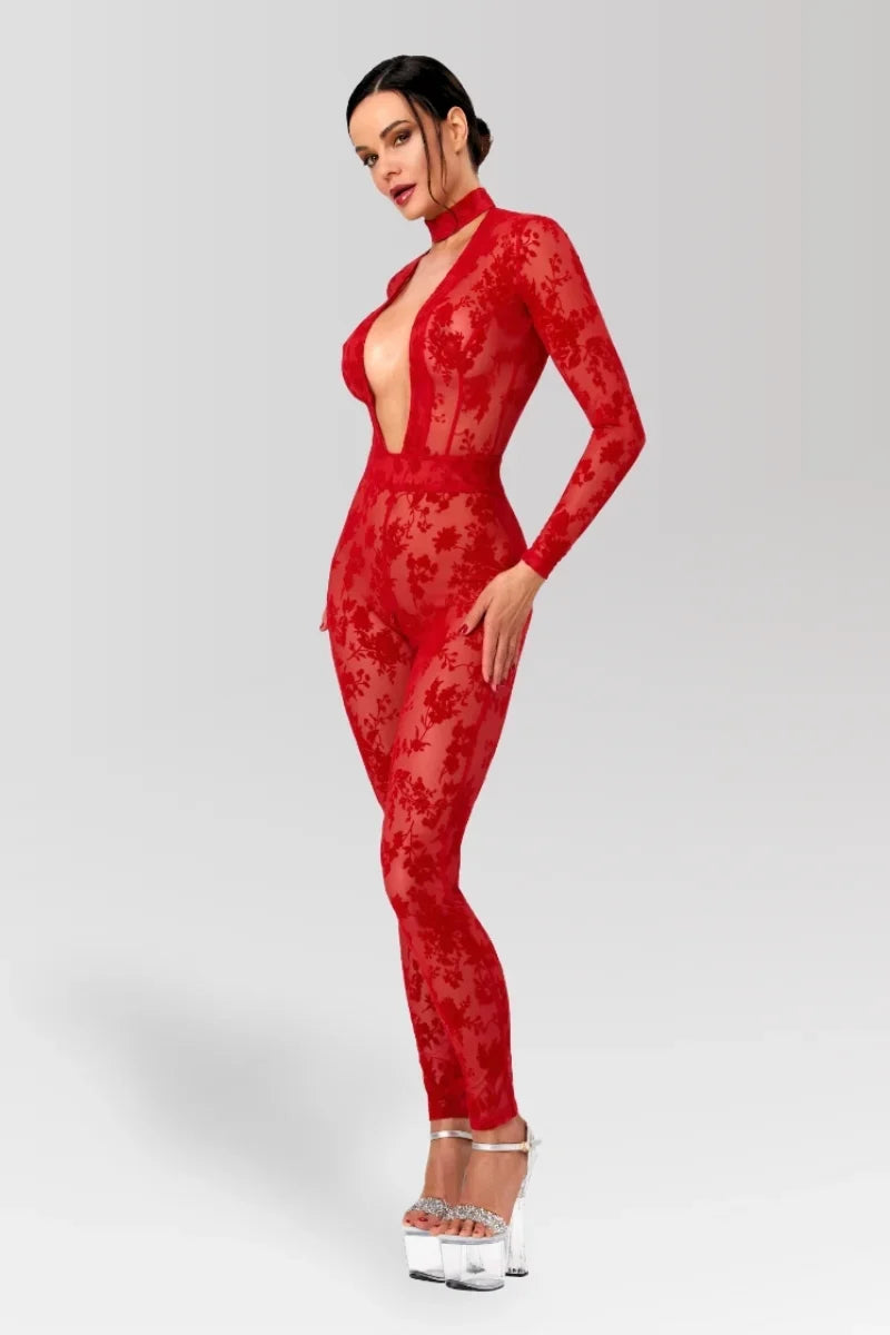 Combinaison résille rouge F414