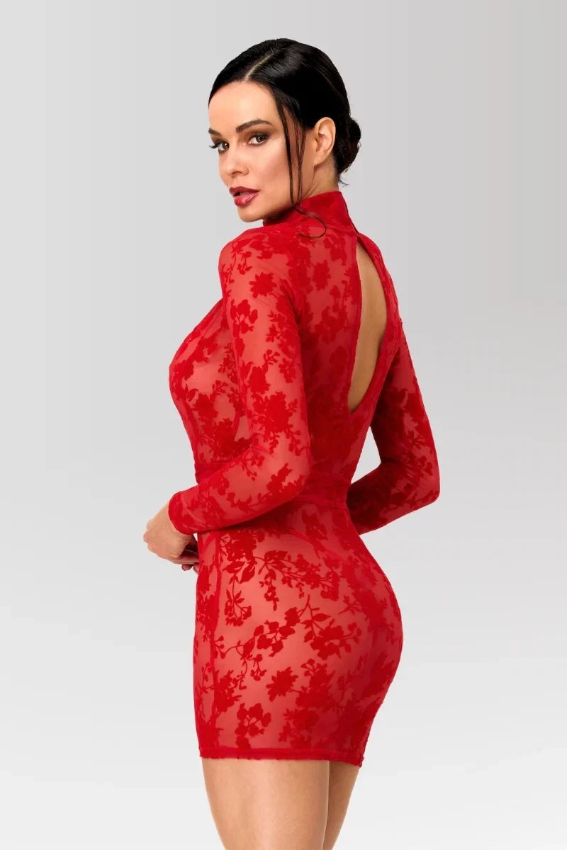 Robe mini résille rouge F415