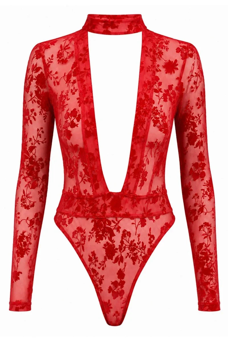 Body résille rouge F416