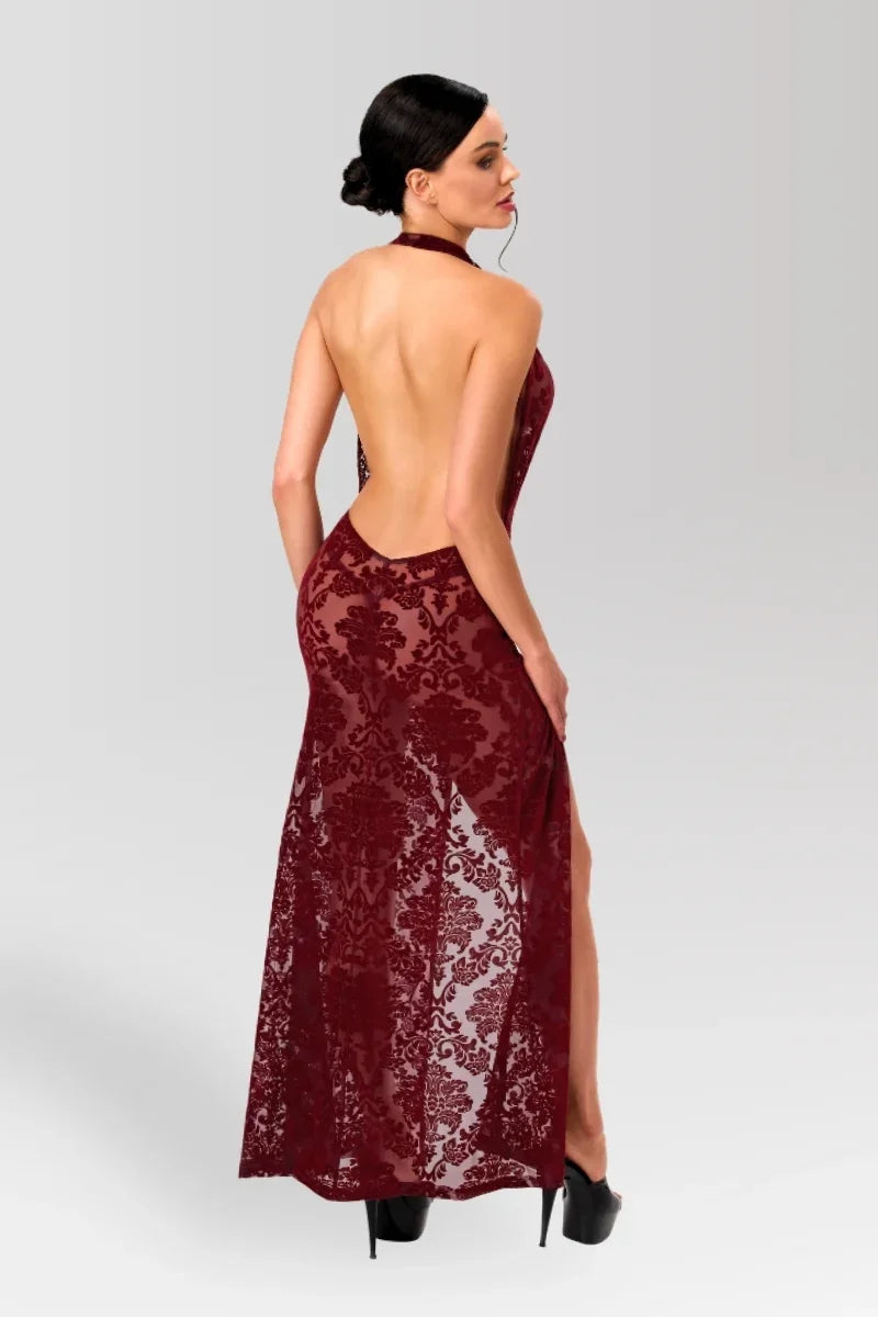 Robe longue résille bordeaux F424