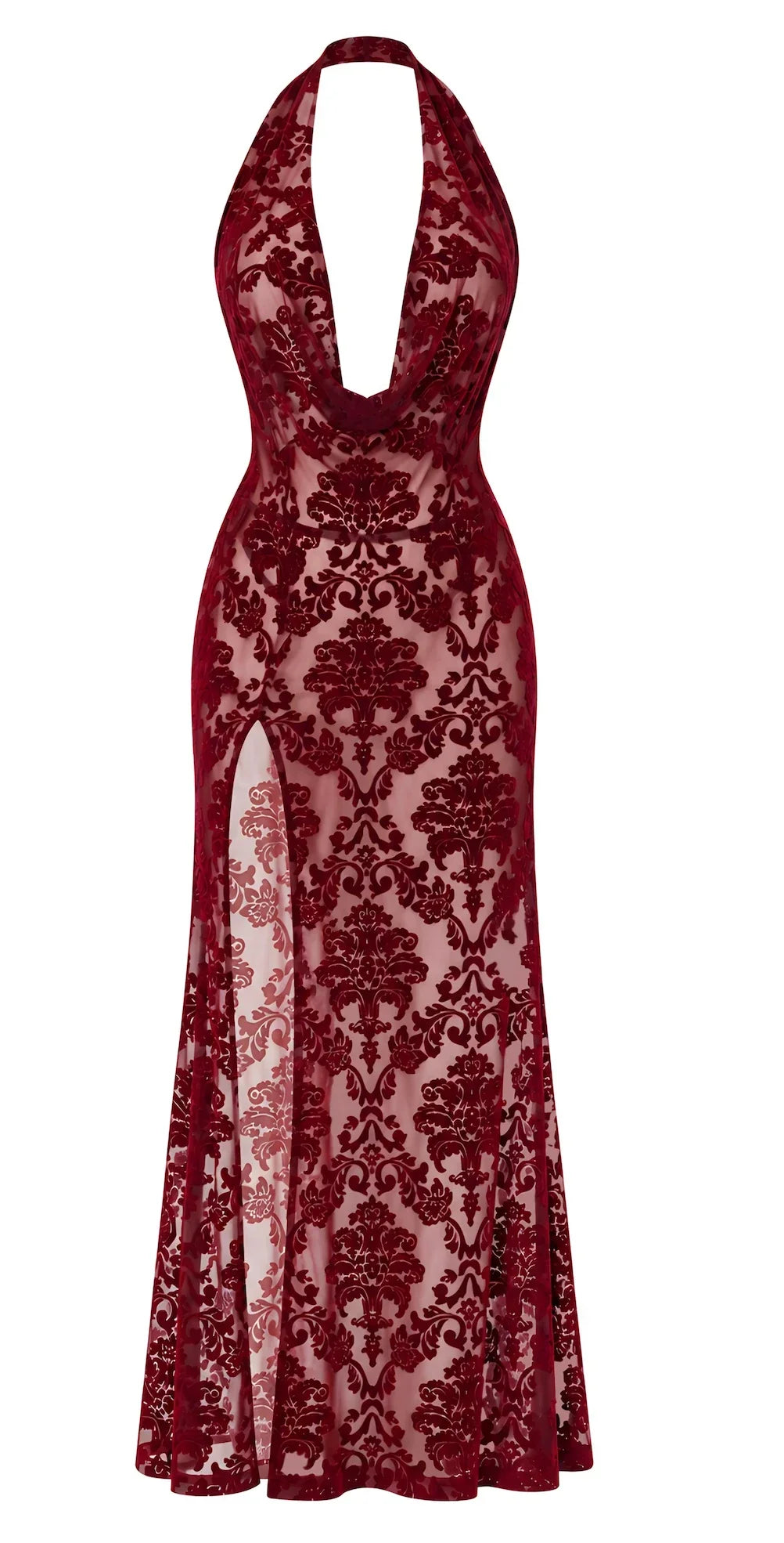 Robe longue résille bordeaux F424