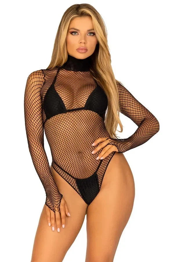 Body résille noire manches longues par Leg Avenue