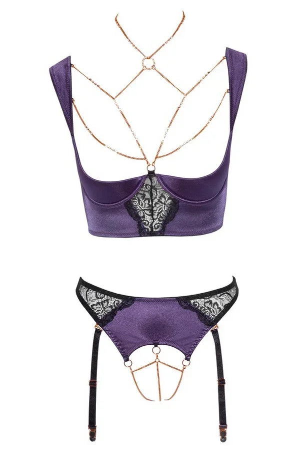 Ensemble bustier ouvert violet par Abierta Fina