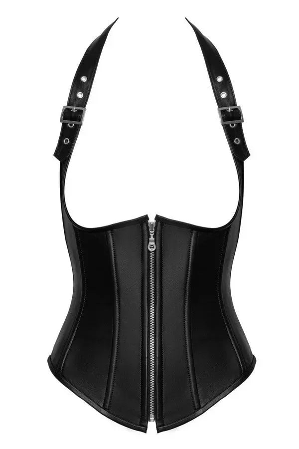 Guêpière ouvert zippée en cuir par Zado