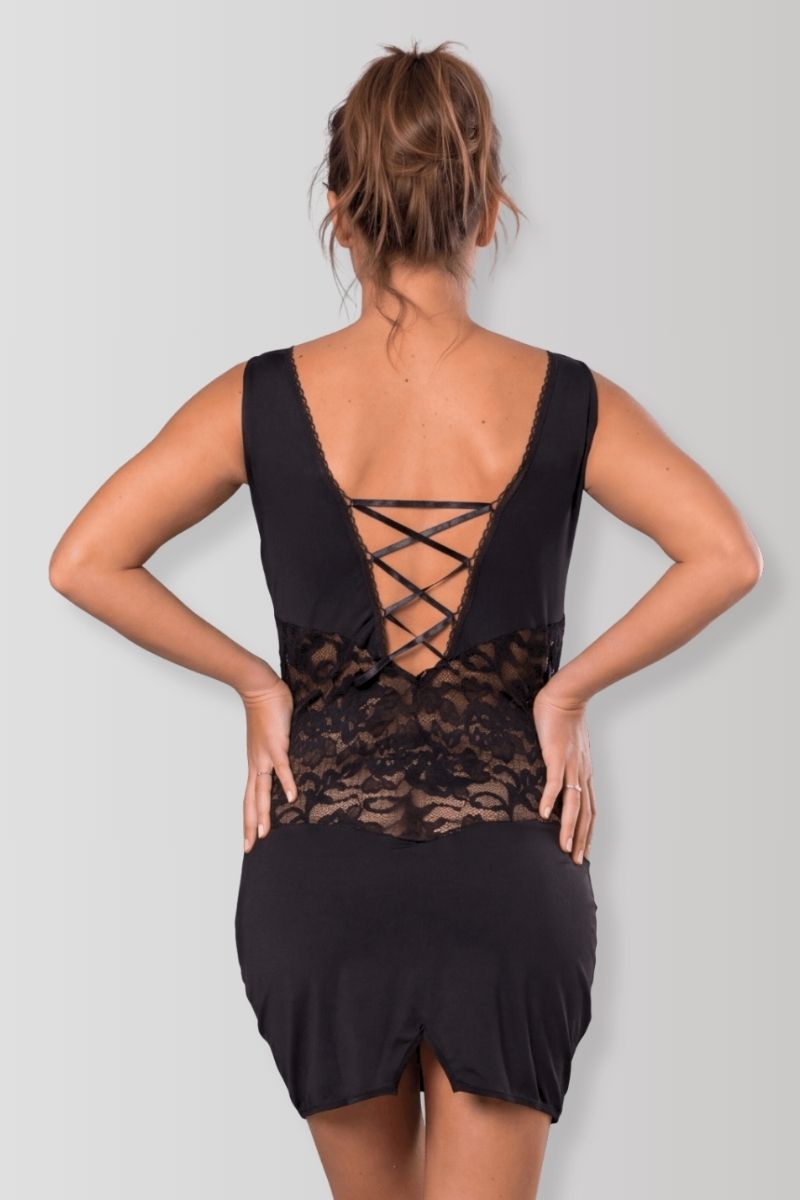 Robe dentelle & wetlook noire