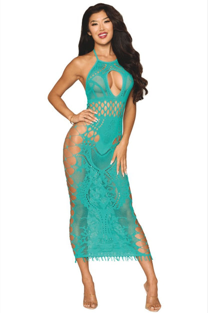 Robe longue résille turquoise