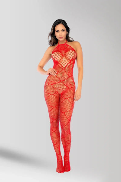 Combinaison résille rouge coeurs