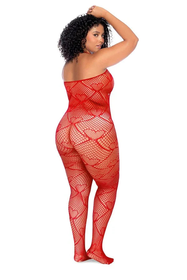 Combinaison résille rouge cœurs + par Mapalé lingerie