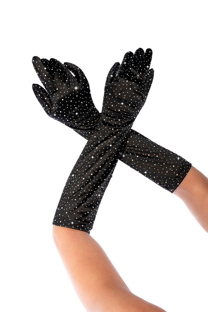 Gants Opéra satin noir & strass