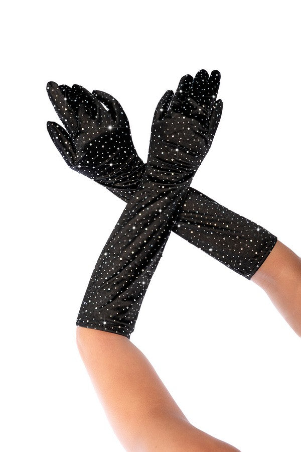 Gants Opéra satin noir & strass