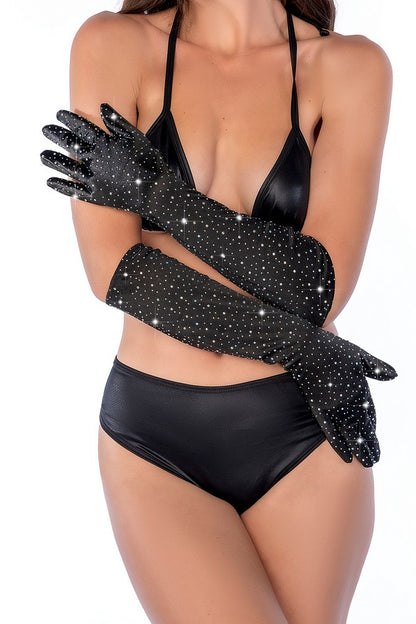 Gants Opéra satin noir & strass