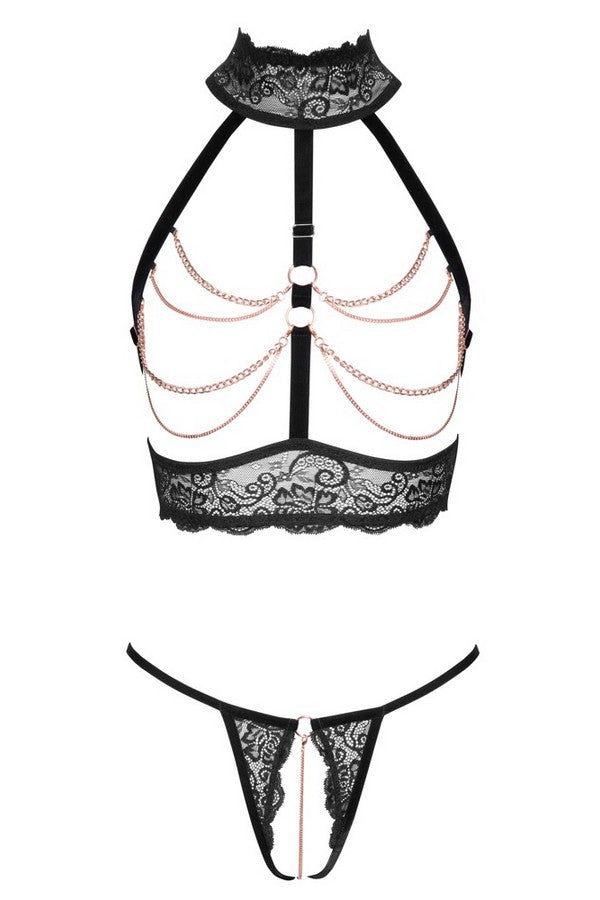 Ensemble dentelle & chaines seins-nus