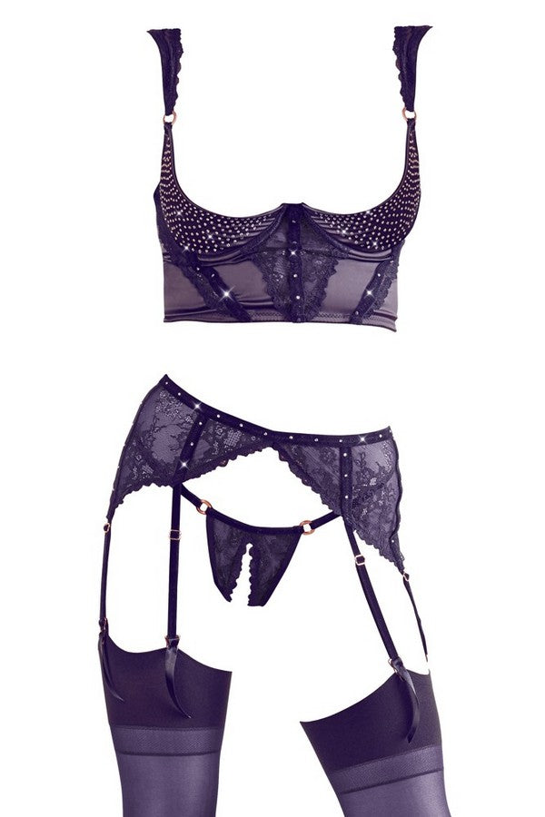 Ensemble bustier ouvert strass