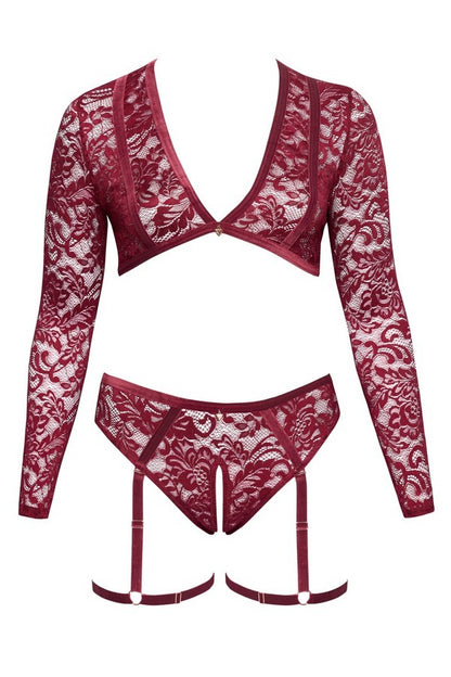 Ensemble ouvert dentelle bordeaux +