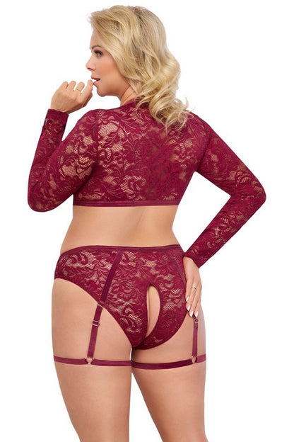 Ensemble ouvert dentelle bordeaux +