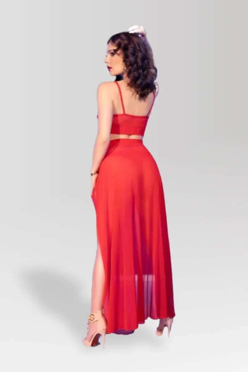 Ensemble top & jupe rouge CR4850