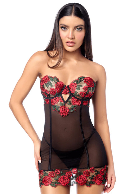 Nuisette bustier Bouquet de roses