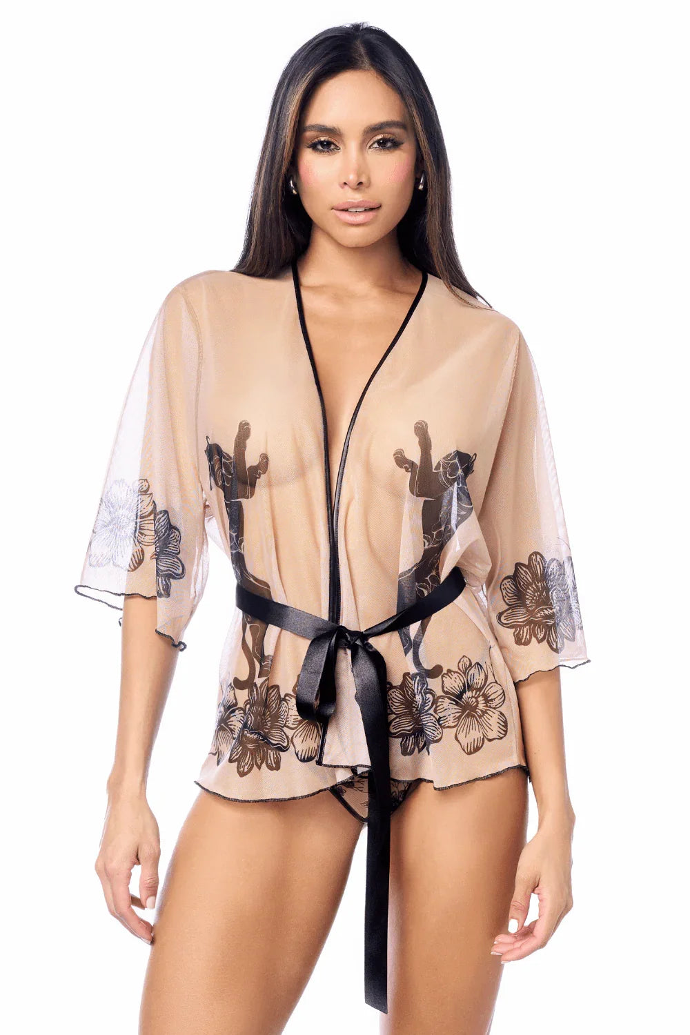 Kimono à résille imprimée
