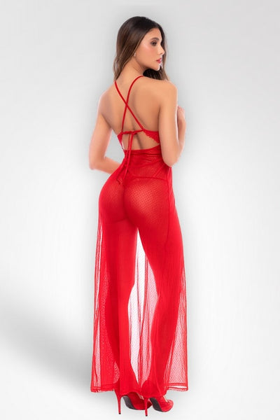 Nuisette longue résille rouge