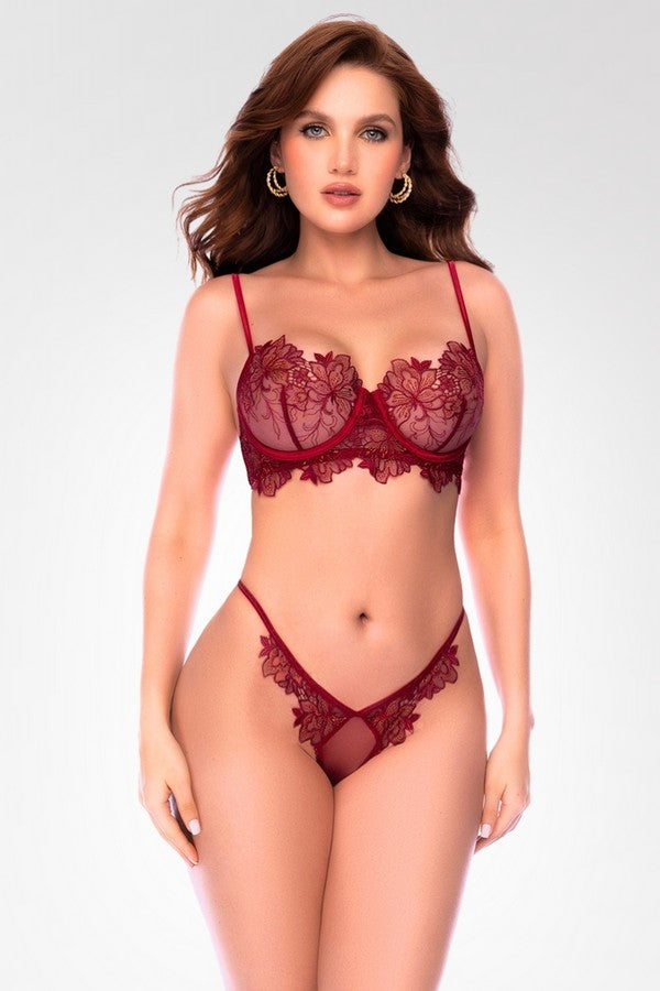 Ensemble brodé bois de rose