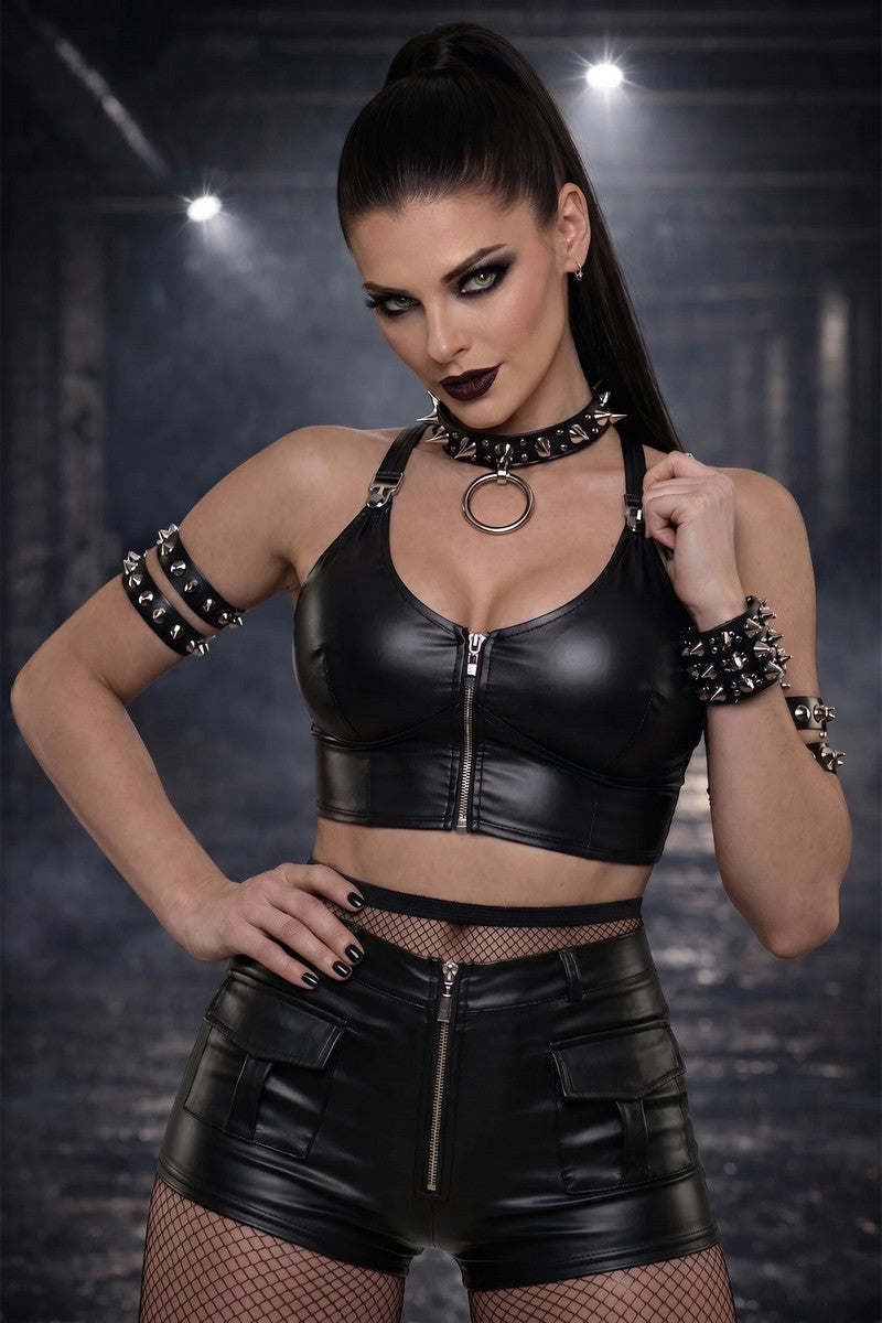 Short wetlook zippé