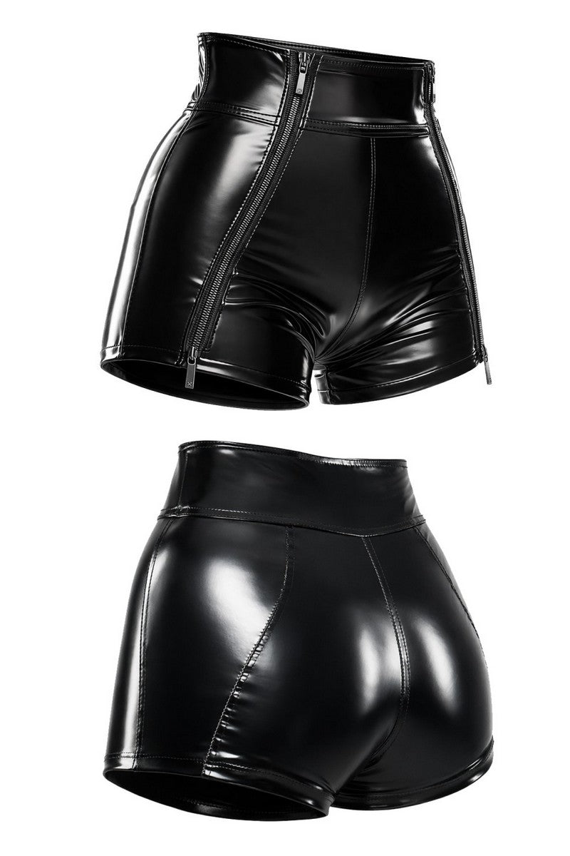 Short wetlook zippé