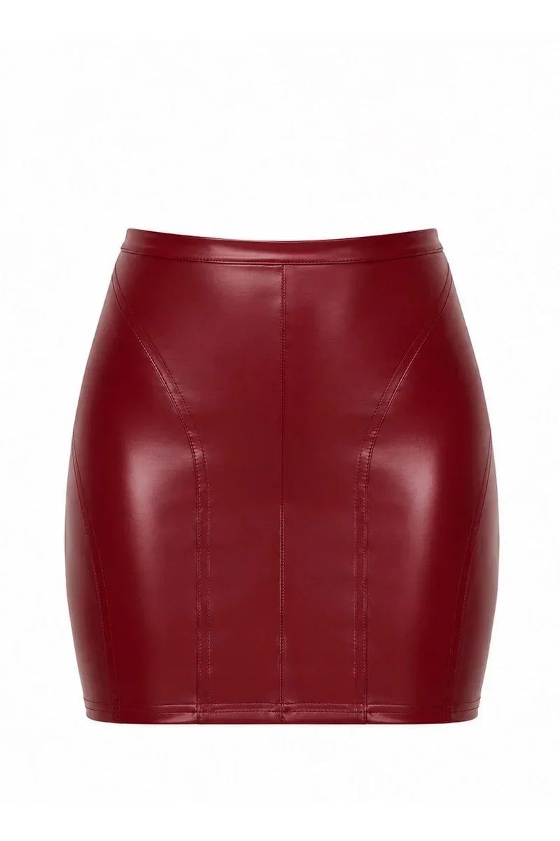 Jupe wetlook bordeaux F399