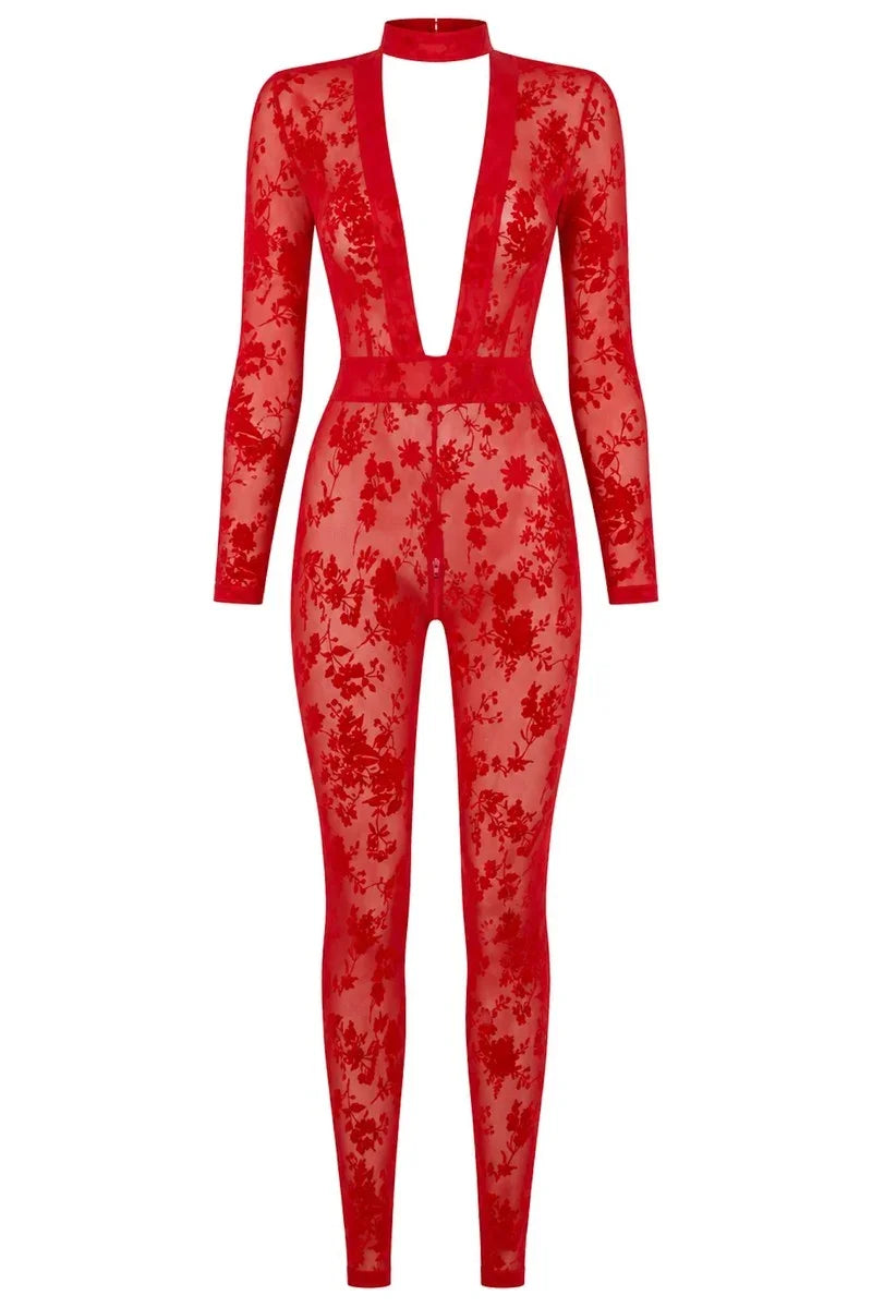 Combinaison résille rouge F414