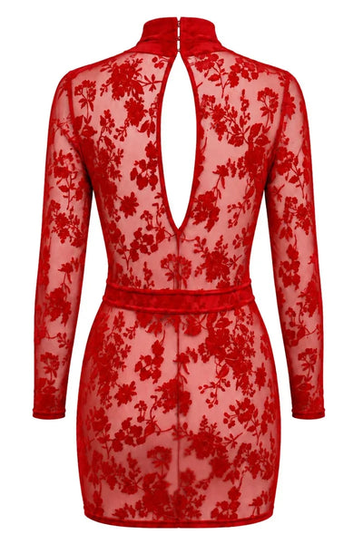 Robe mini résille rouge F415