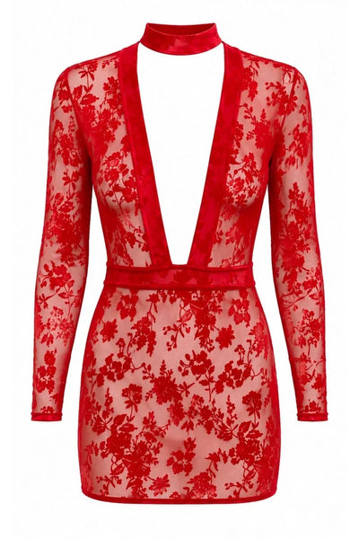 Robe mini résille rouge F415