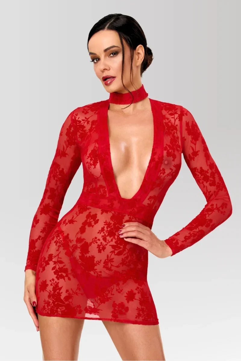 Robe mini résille rouge F415