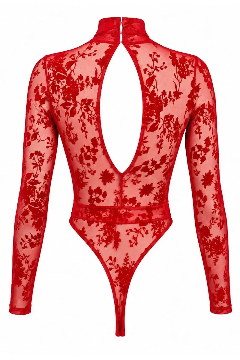Body résille rouge F416
