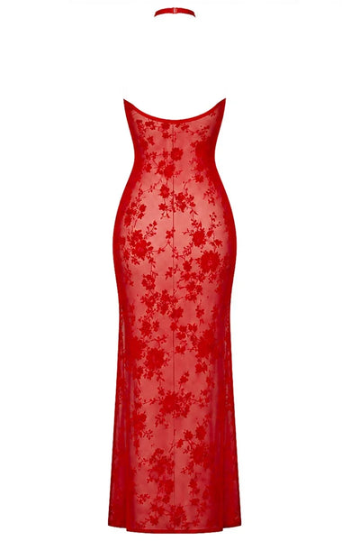 Robe longue résille rouge F418
