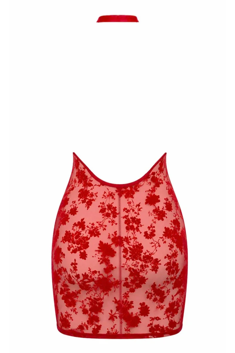 Robe drapée résille rouge F419