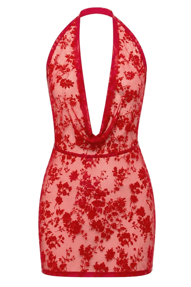 Robe drapée résille rouge F419