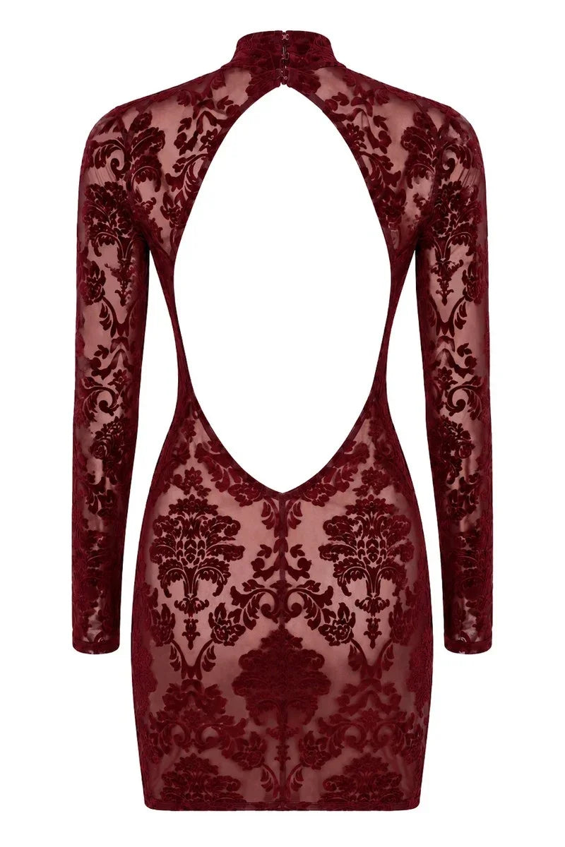 Mini-robe dos-nu bordeaux F423