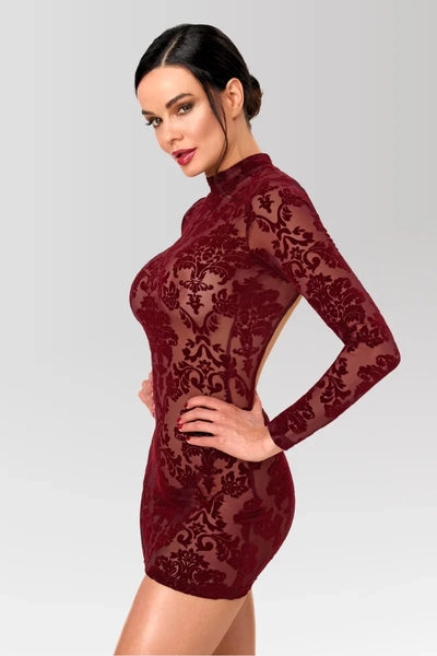 Mini-robe dos-nu bordeaux F423
