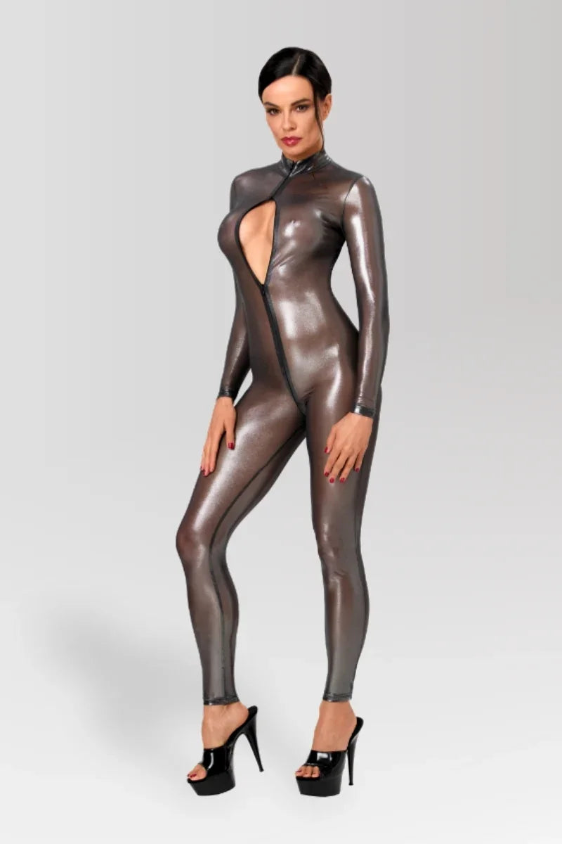Catsuit métallisé argent F429