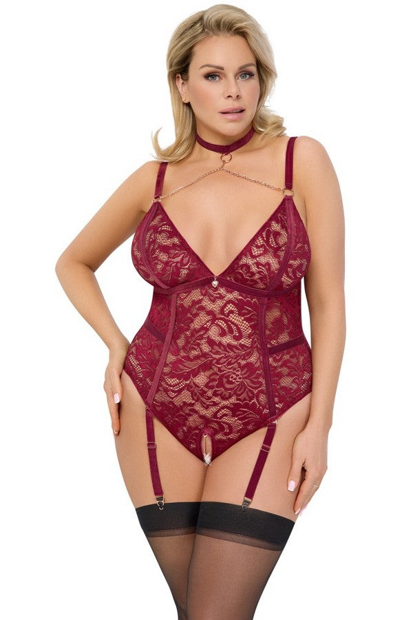 Body ouvert bordeaux + par Cottelli lingerie