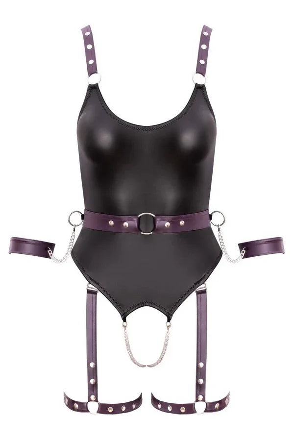 Body wetlook noir & liens par Cottelli lingerie