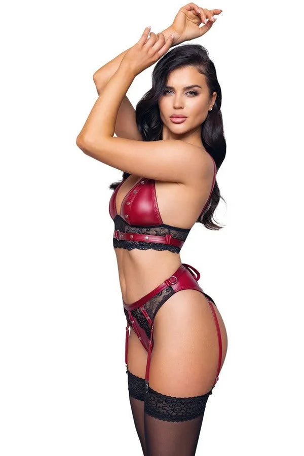 Ensemble effet cuir rouge ouvrable & attaches par Cottelli lingerie