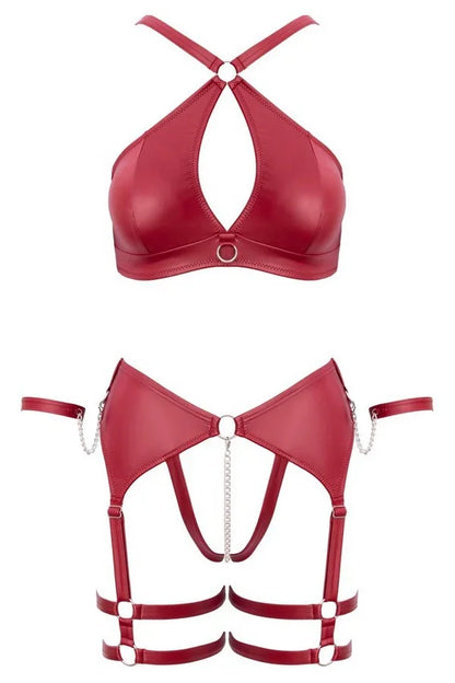 Ensemble harnais vinyle rouge par Cottelli lingerie