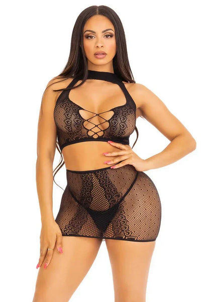 Ensemble résille top + jupe par Leg Avenue